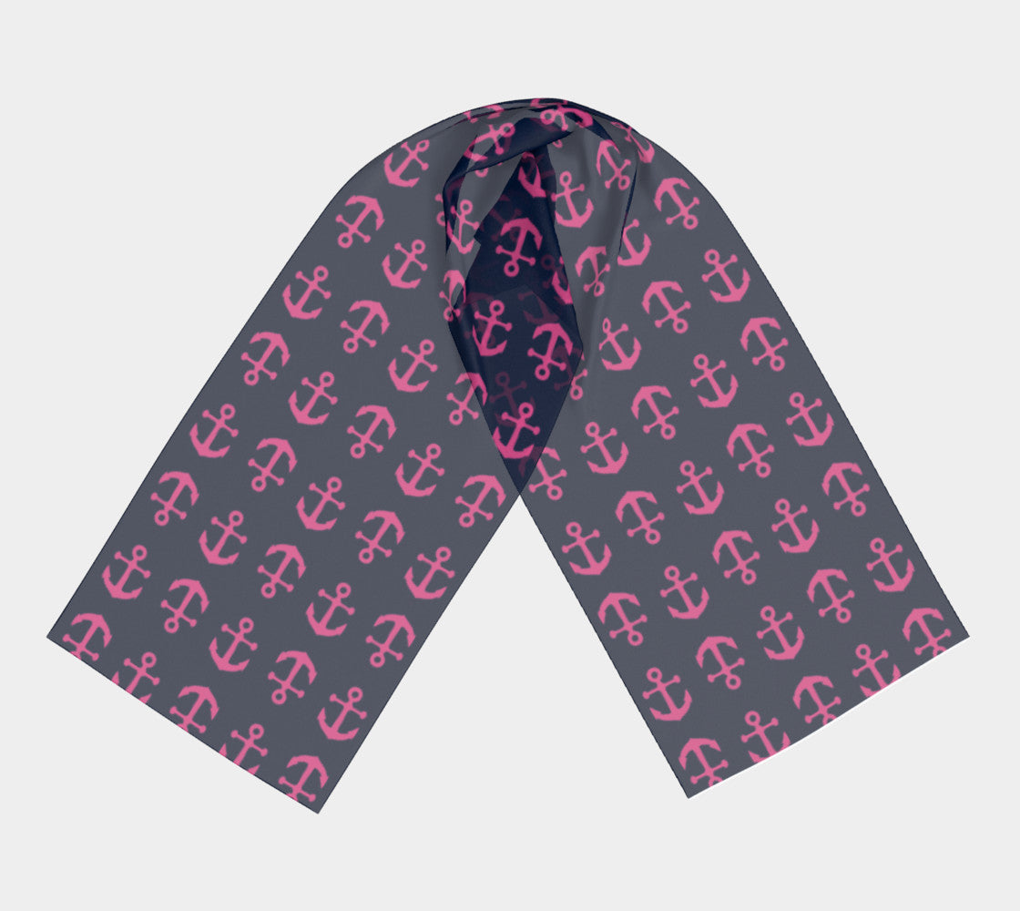 Anchor Toss Long Scarf - Pink on Navy - SummerTies