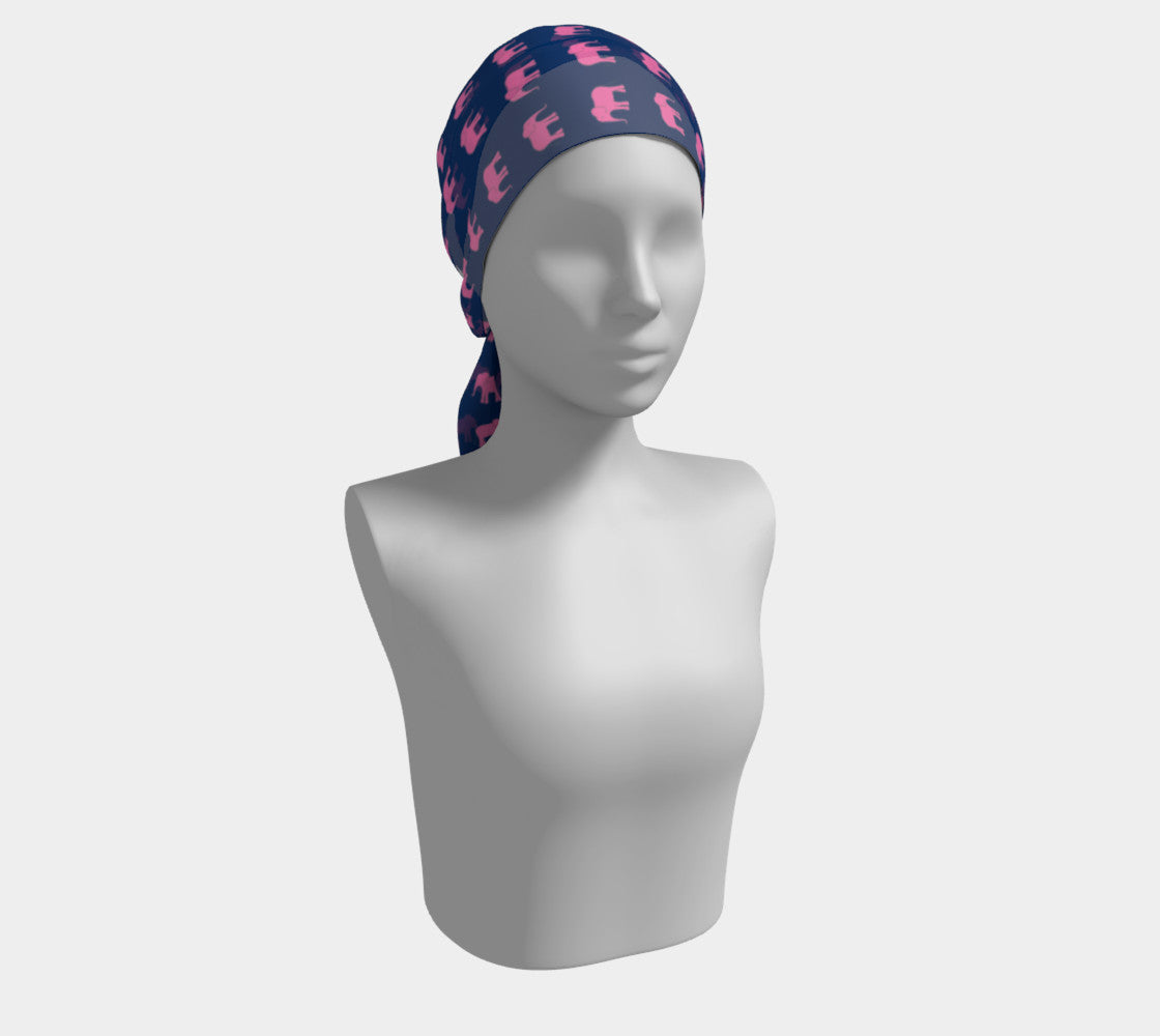 Elephant Long Scarf - Pink on Navy - SummerTies