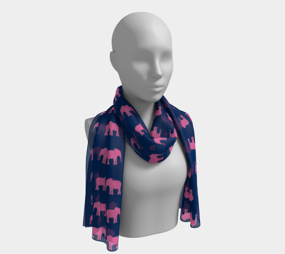 Elephant Long Scarf - Pink on Navy - SummerTies