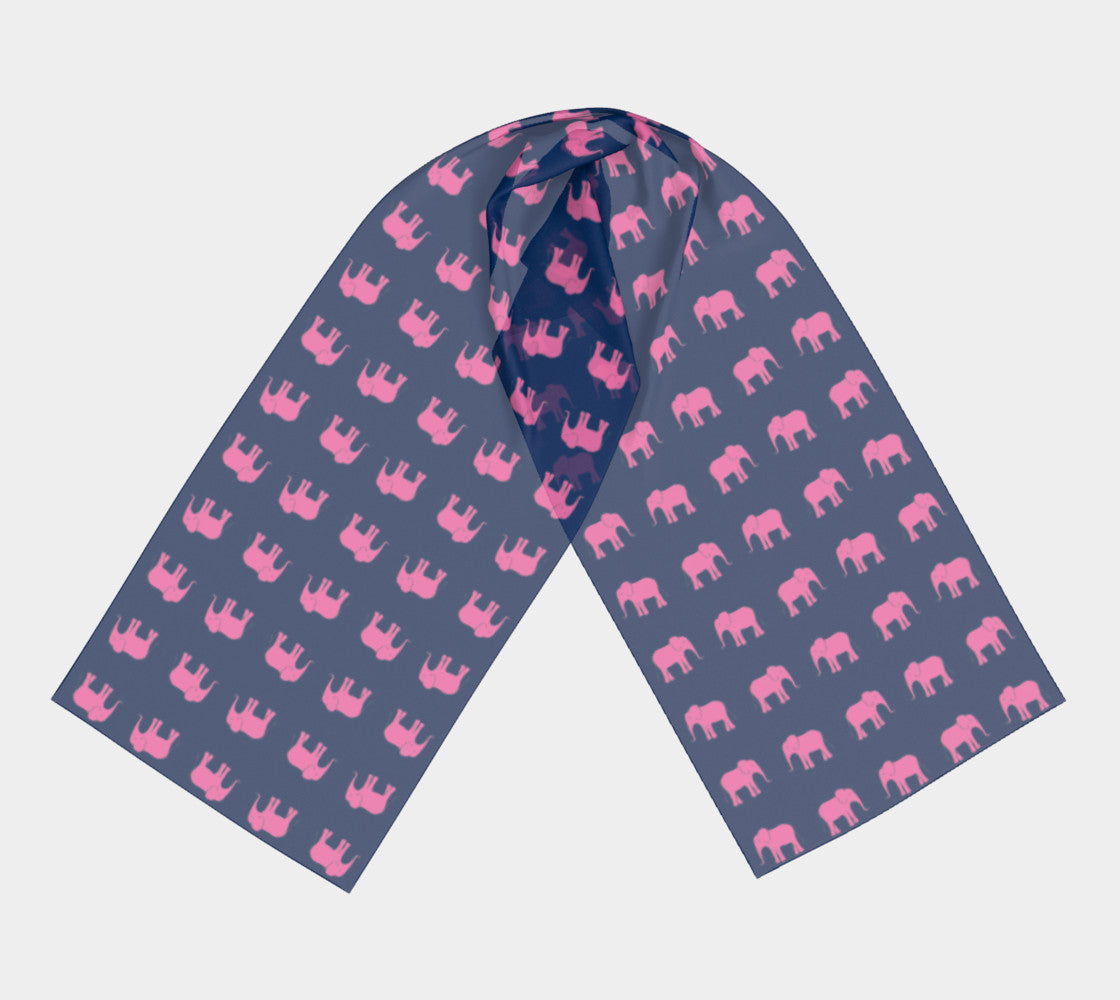 Elephant Long Scarf - Pink on Navy - SummerTies