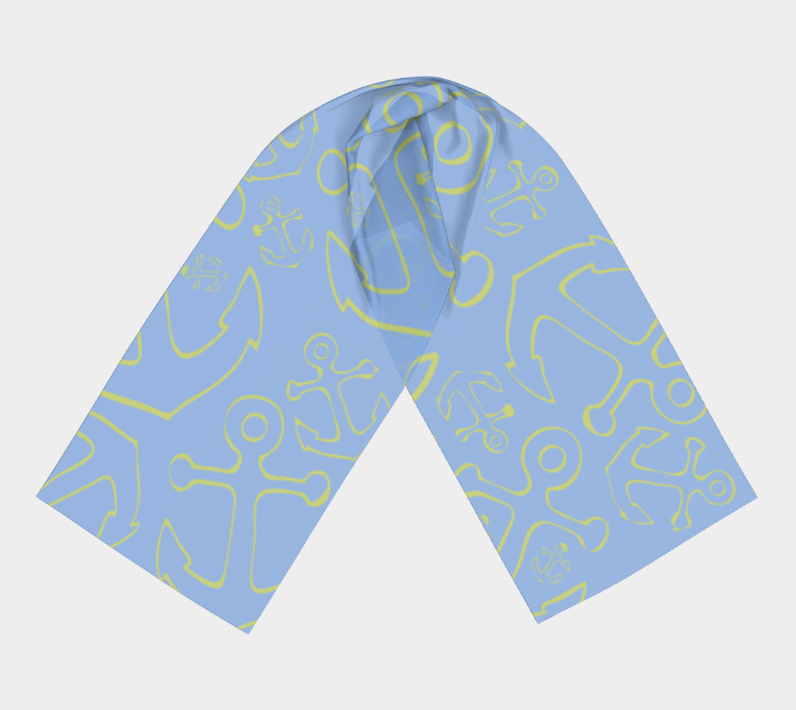 Anchor Dream Long Scarf - Yellow on Light Blue - SummerTies