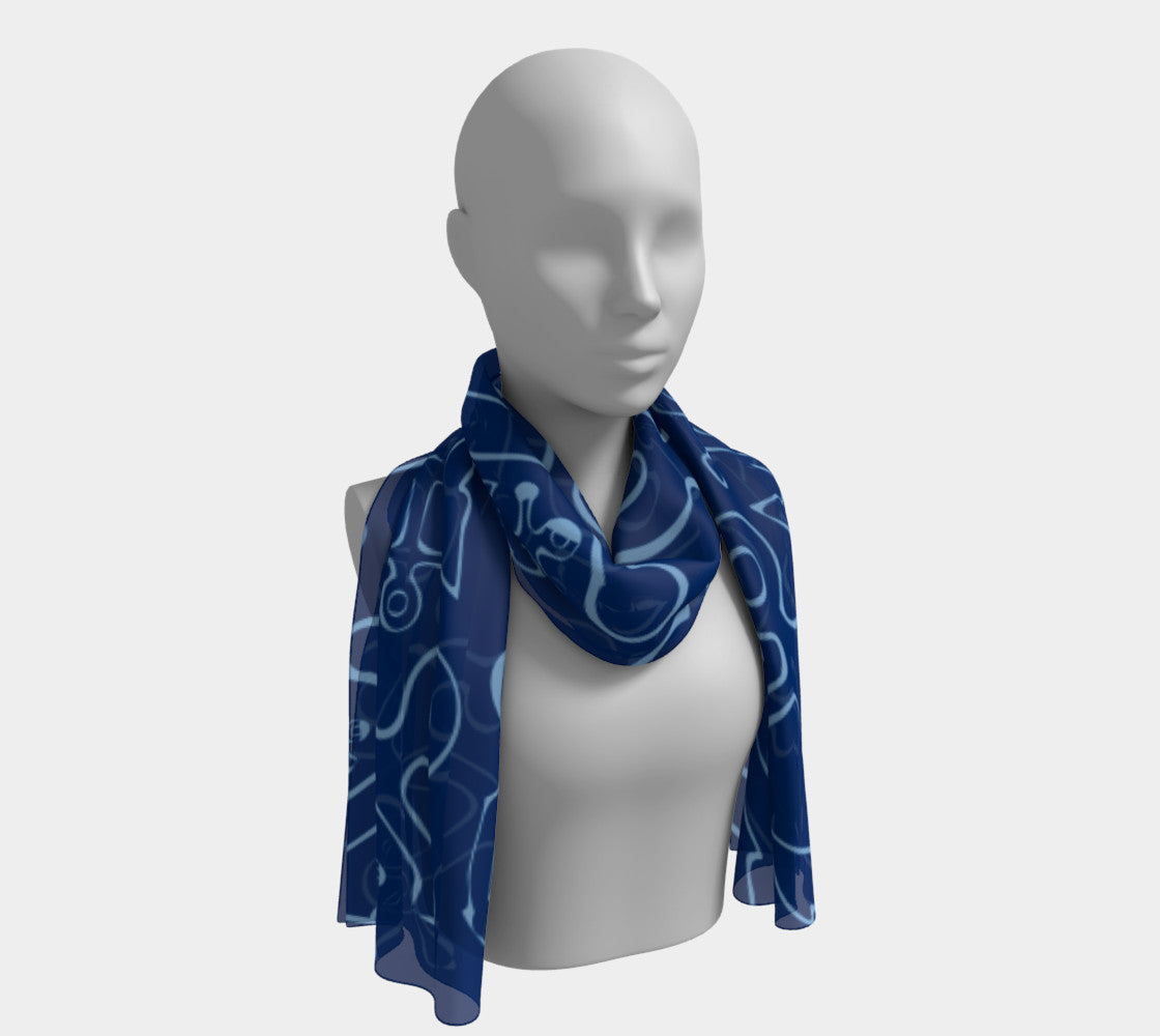 Anchor Dream Long Scarf - Blue on Navy - SummerTies