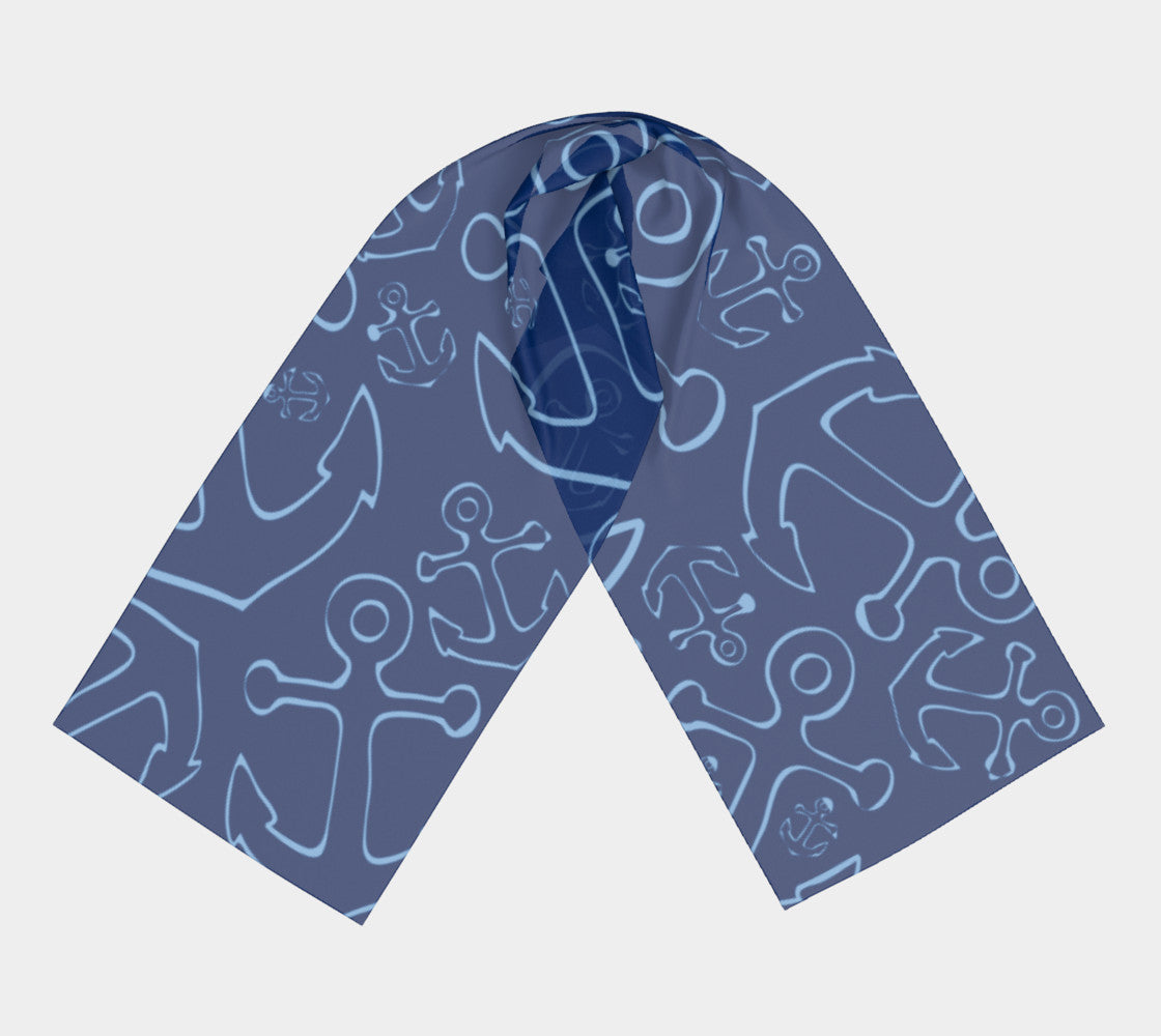 Anchor Dream Long Scarf - Blue on Navy - SummerTies