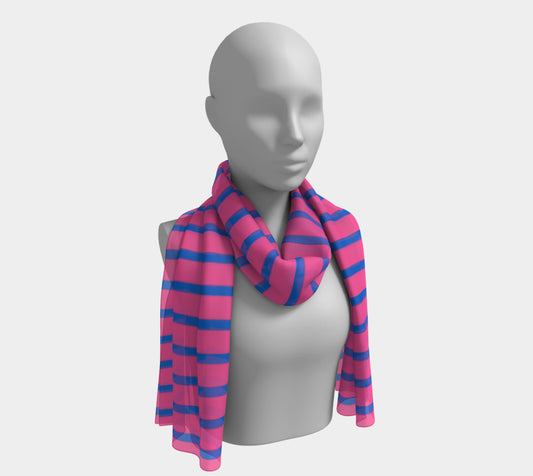Striped Long Scarf - Blue on Pink - SummerTies