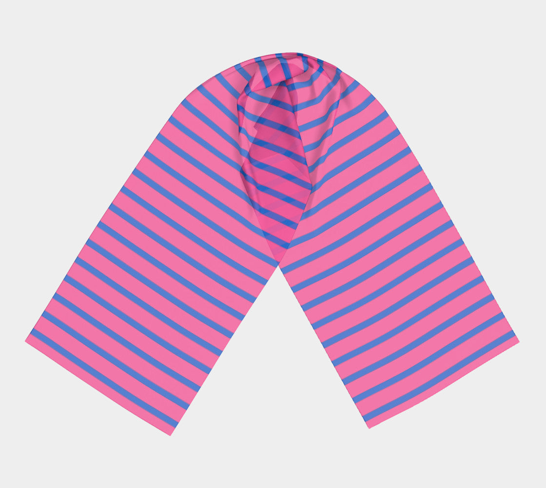 Striped Long Scarf - Blue on Pink - SummerTies
