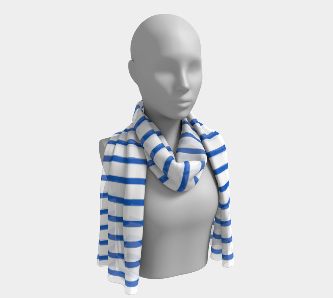 Striped Long Scarf - Blue on White - SummerTies