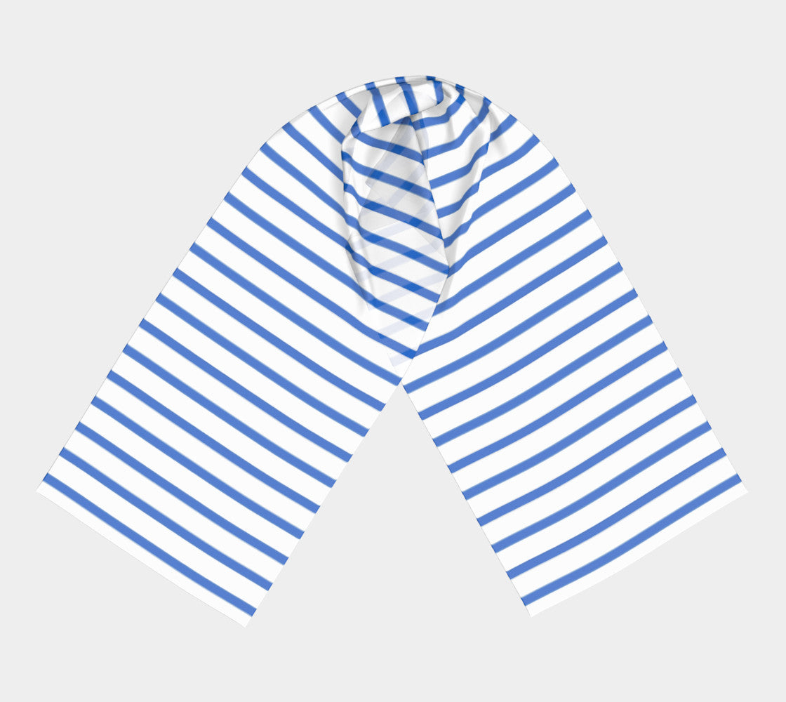 Striped Long Scarf - Blue on White - SummerTies