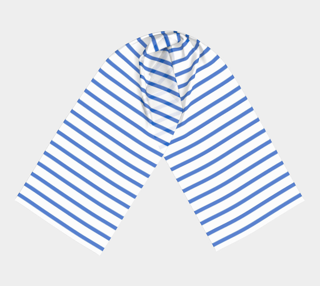 Striped Long Scarf - Blue on White - SummerTies