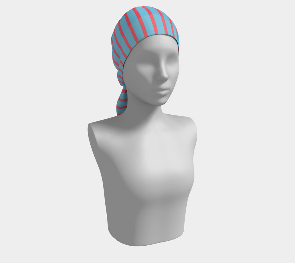 Striped Long Scarf - Darker Coral on Light Blue - SummerTies