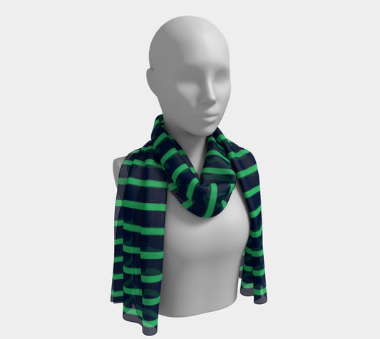 Striped Long Scarf - Green on Navy - SummerTies