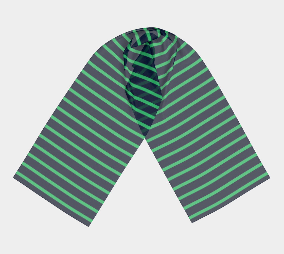 Striped Long Scarf - Green on Navy - SummerTies