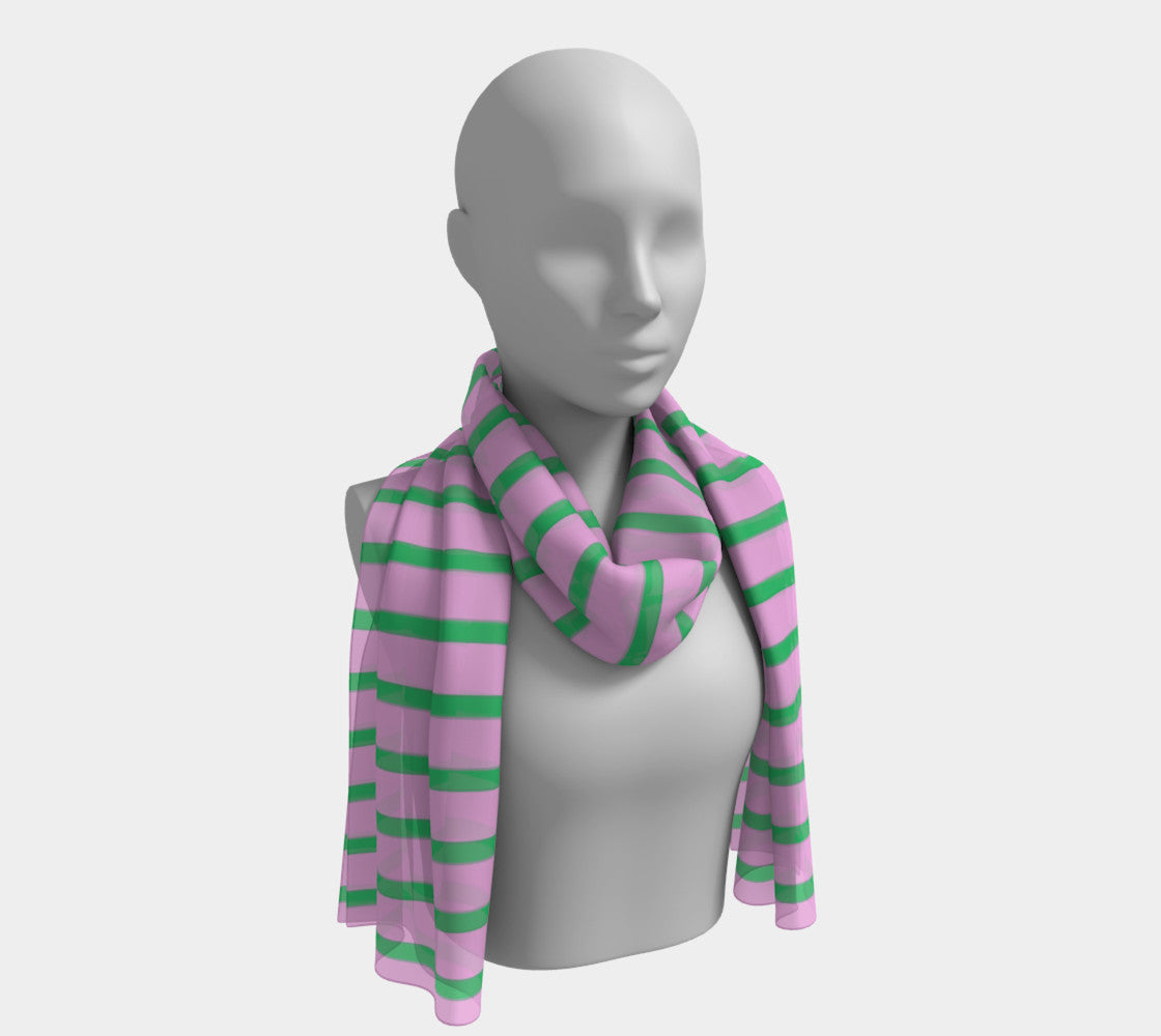 Striped Long Scarf - Green on Pink - SummerTies