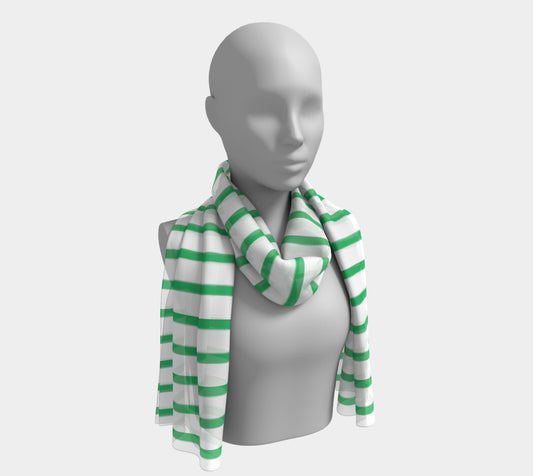 Striped Long Scarf - Green on White - SummerTies