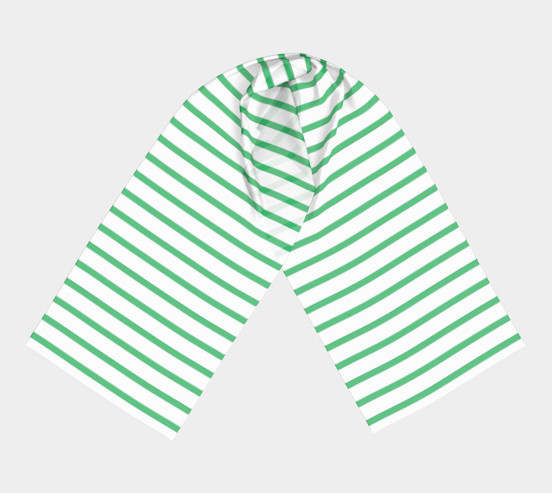 Striped Long Scarf - Green on White - SummerTies