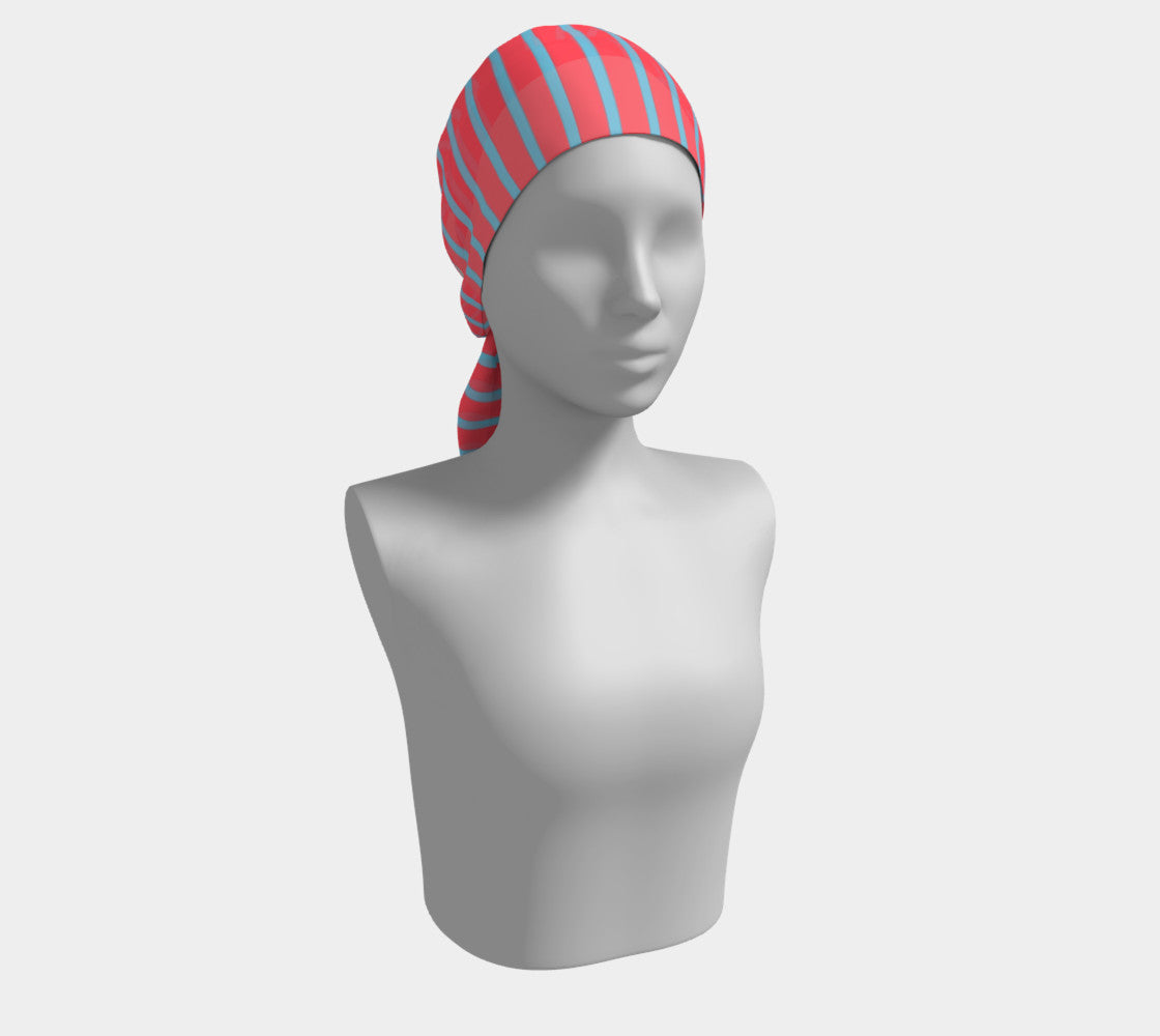 Striped Long Scarf - Light Blue on Darker Coral - SummerTies