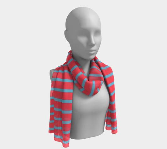 Striped Long Scarf - Light Blue on Darker Coral - SummerTies