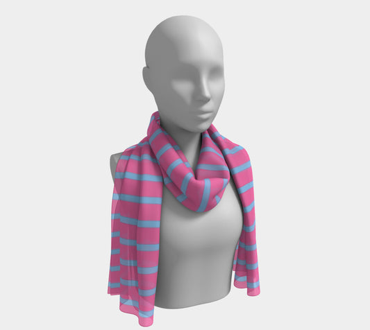 Striped Long Scarf - Light Blue on Pink - SummerTies