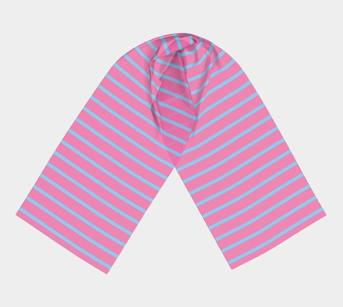 Striped Long Scarf - Light Blue on Pink - SummerTies