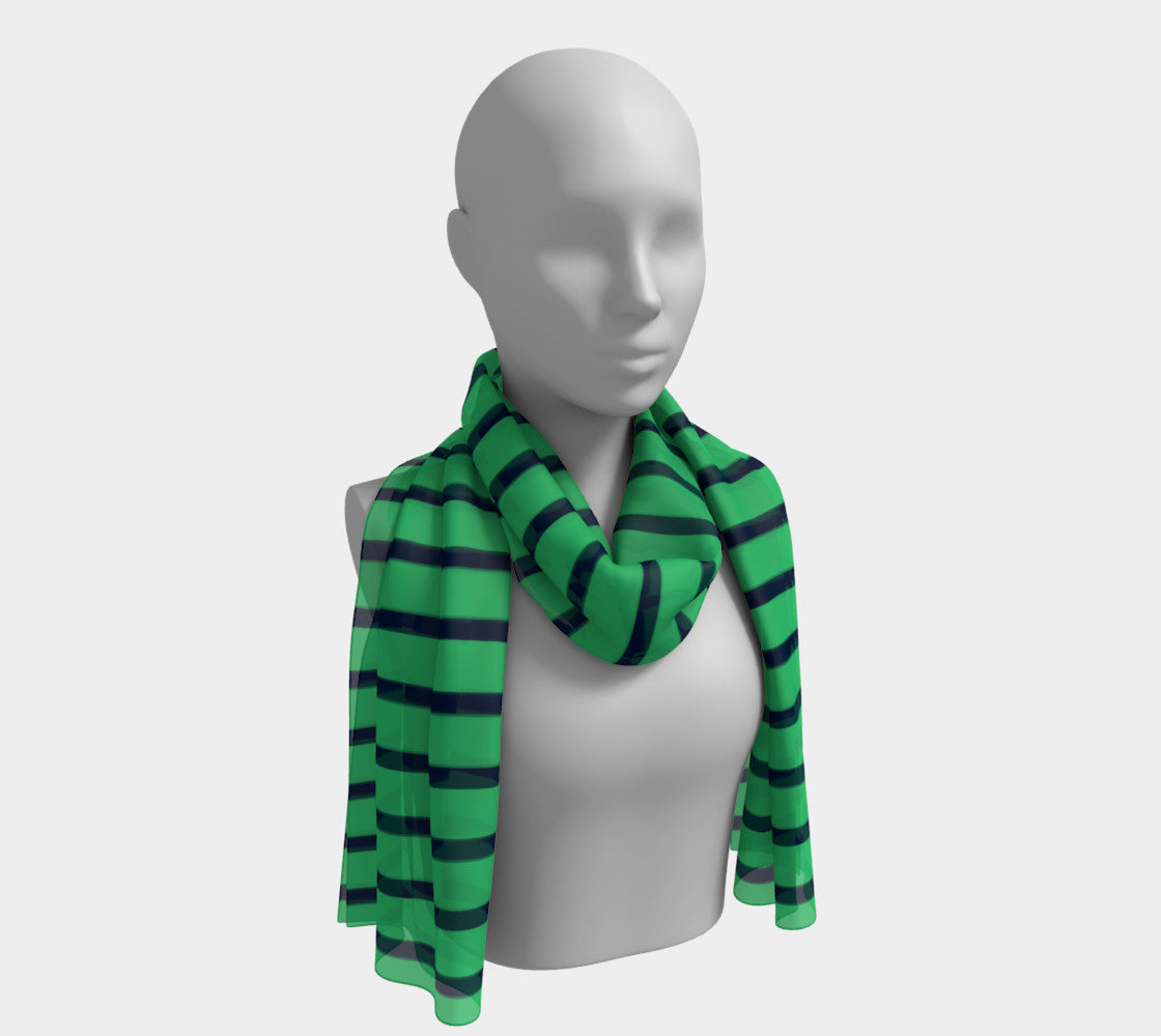 Striped Long Scarf - Navy on Green - SummerTies