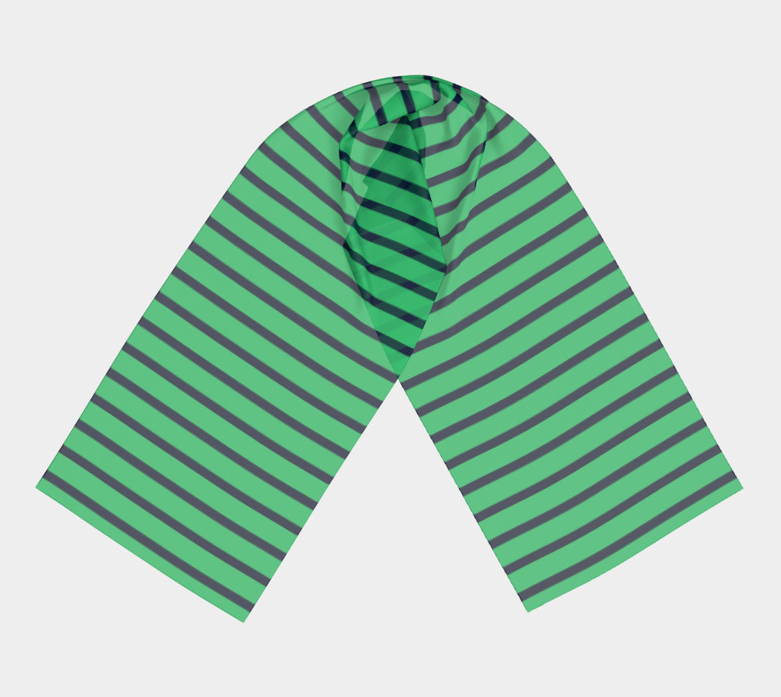Striped Long Scarf - Navy on Green - SummerTies