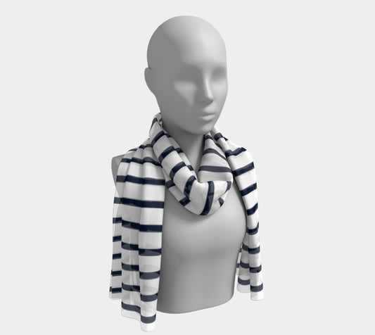 Striped Long Scarf - Navy on White - SummerTies