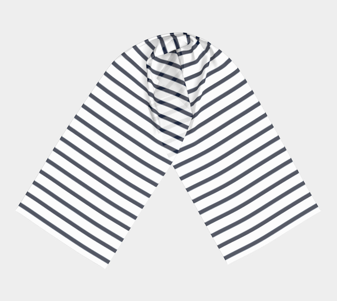 Striped Long Scarf - Navy on White - SummerTies