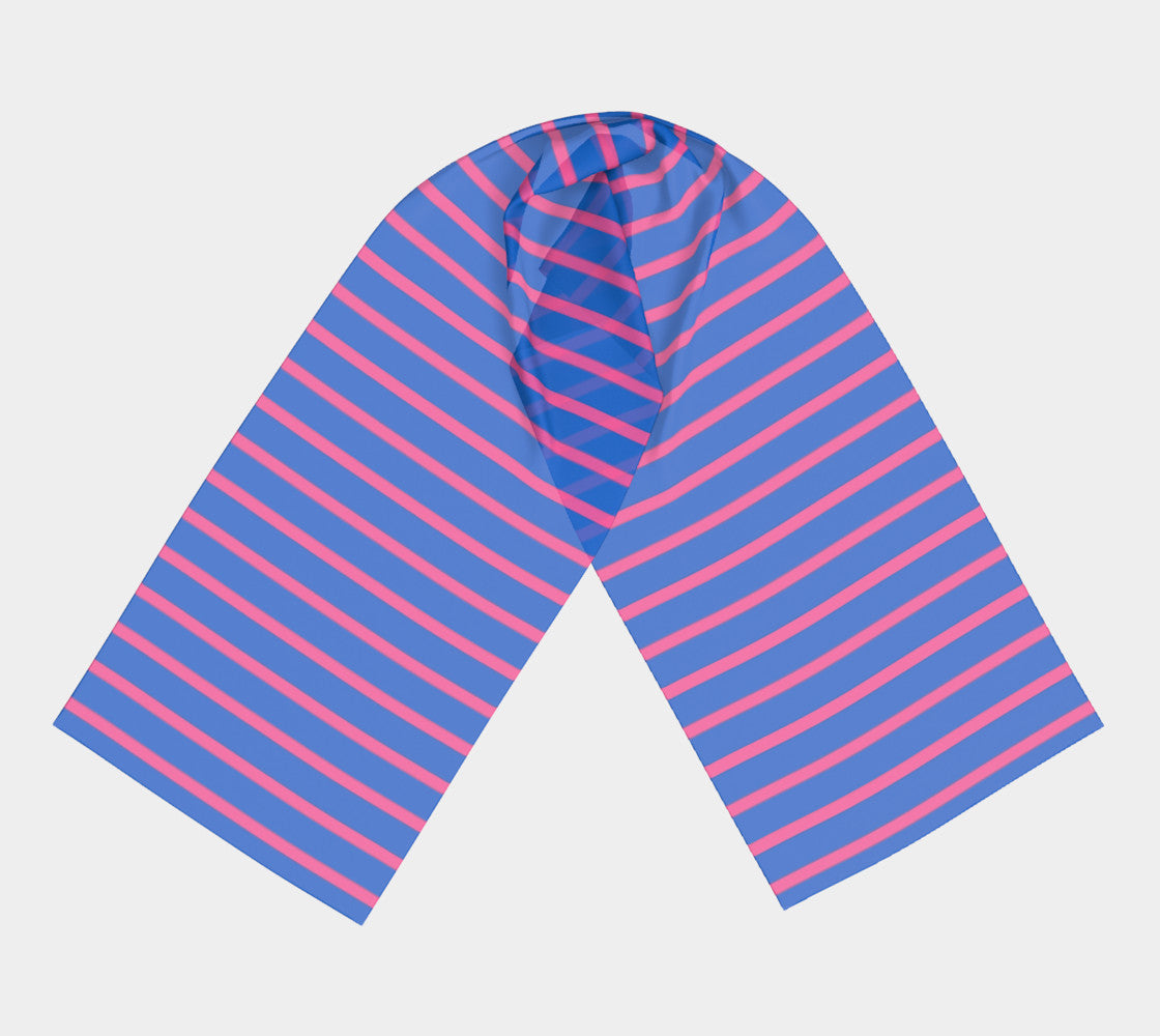 Striped Long Scarf - Pink on Blue - SummerTies