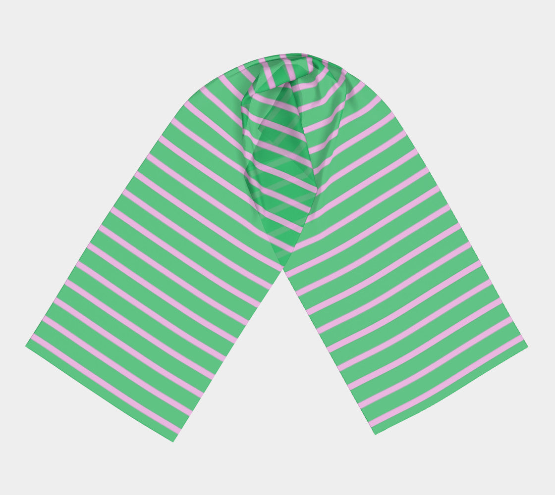 Striped Long Scarf - Pink on Green - SummerTies