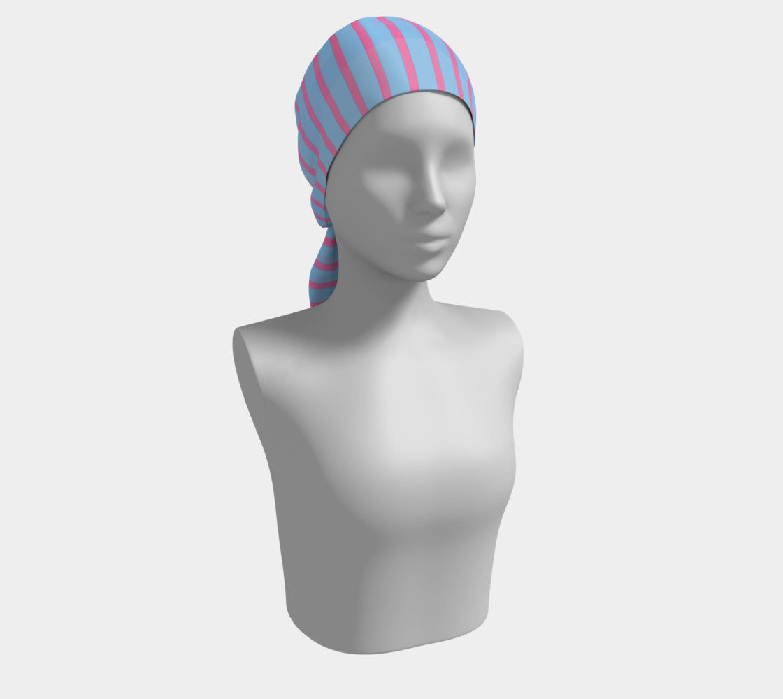 Striped Long Scarf - Pink on Light Blue - SummerTies