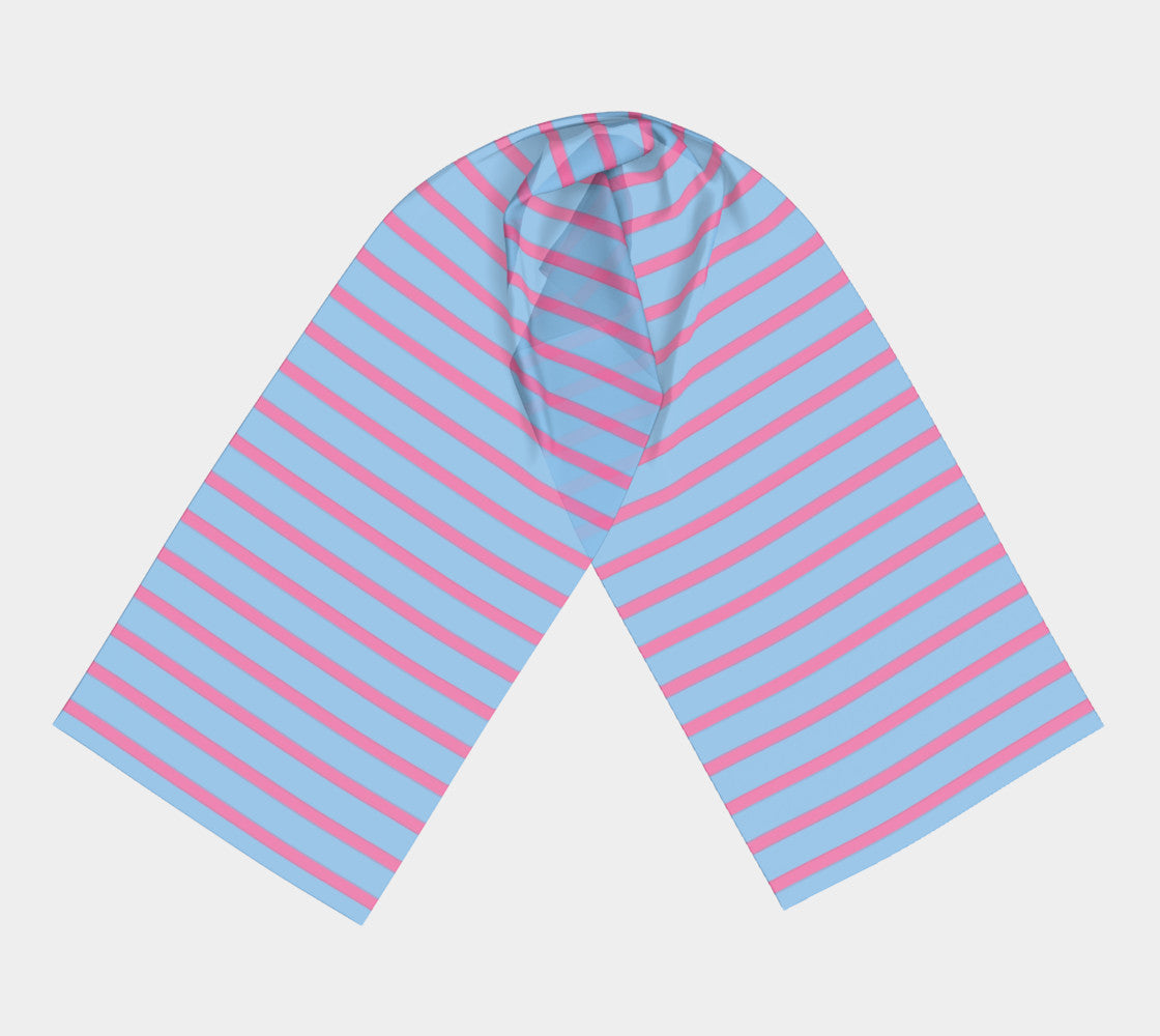 Striped Long Scarf - Pink on Light Blue - SummerTies
