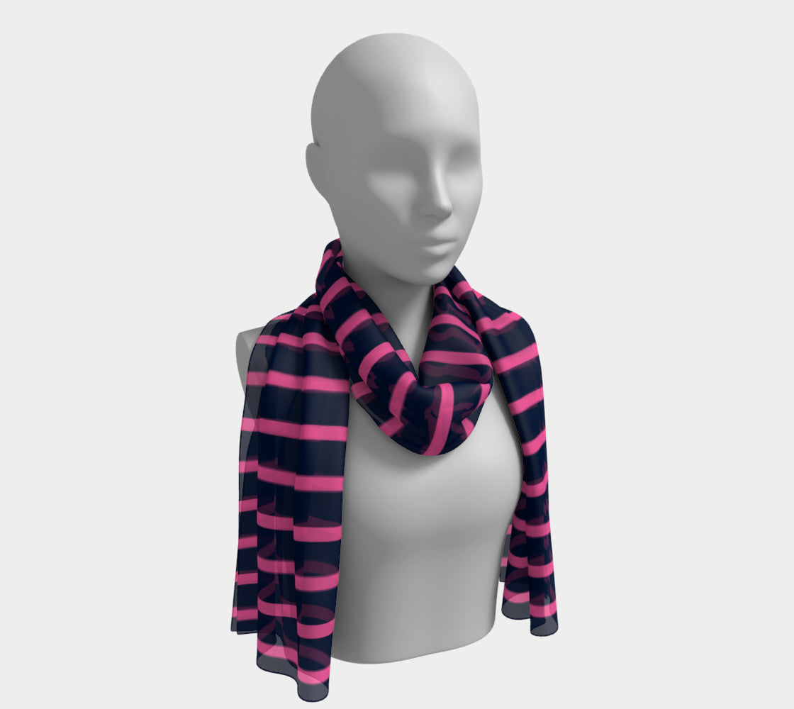 Striped Long Scarf - Pink on Navy - SummerTies