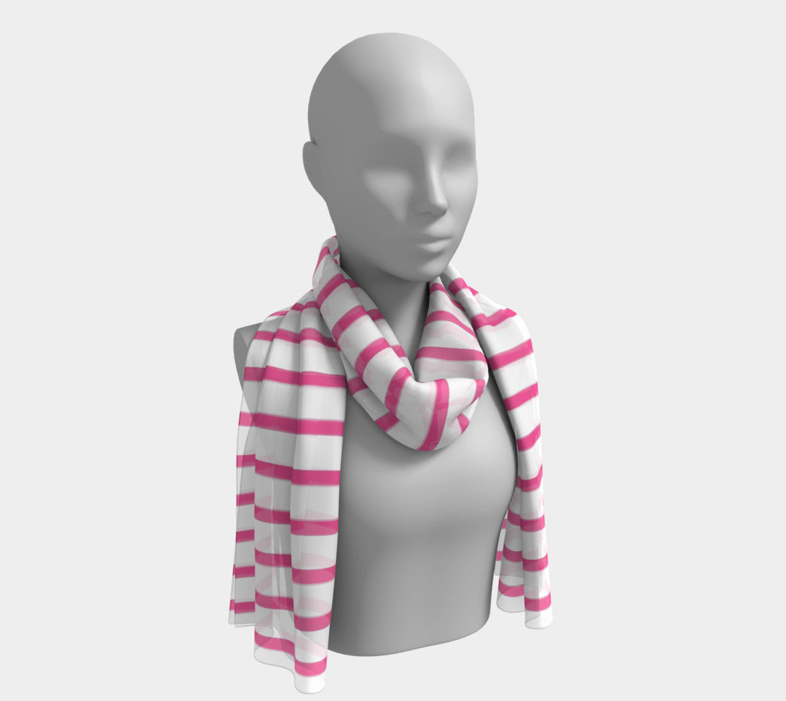 Striped Long Scarf - Pink on White - SummerTies