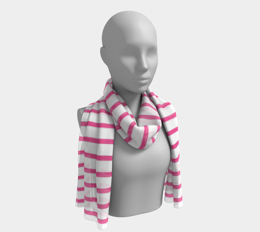 Striped Long Scarf - Pink on White - SummerTies