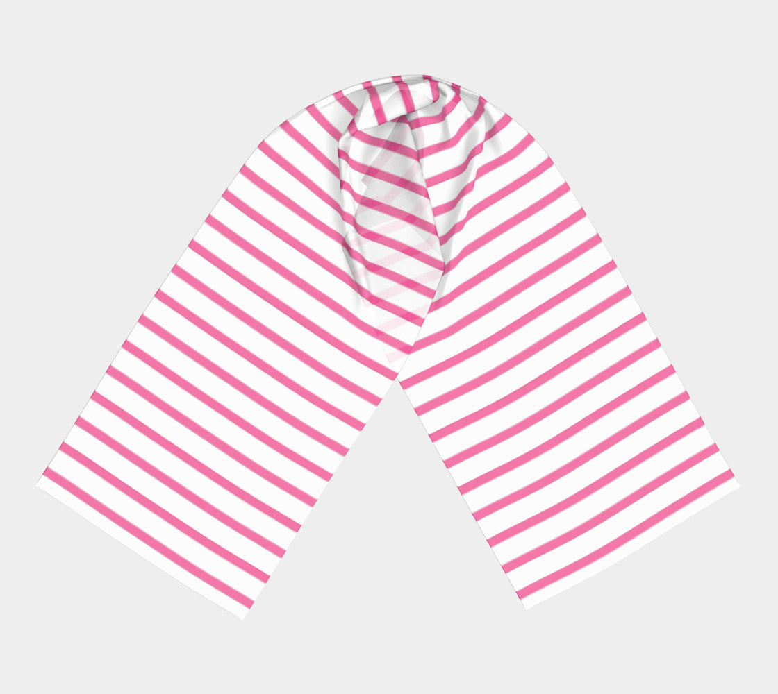 Striped Long Scarf - Pink on White - SummerTies