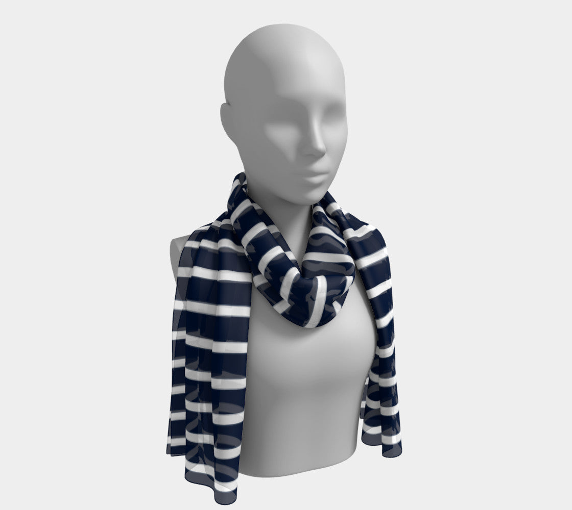 Striped Long Scarf - White on Navy - SummerTies