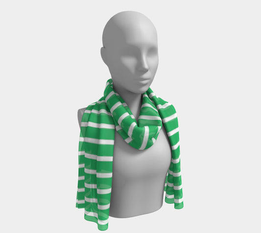 Striped Long Scarf - White on Green - SummerTies