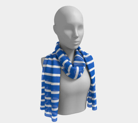 Striped Long Scarf - White on Blue - SummerTies