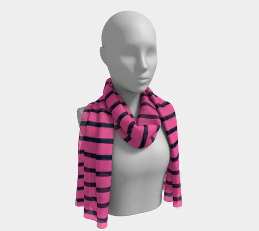 Striped Long Scarf - Navy on Pink - SummerTies