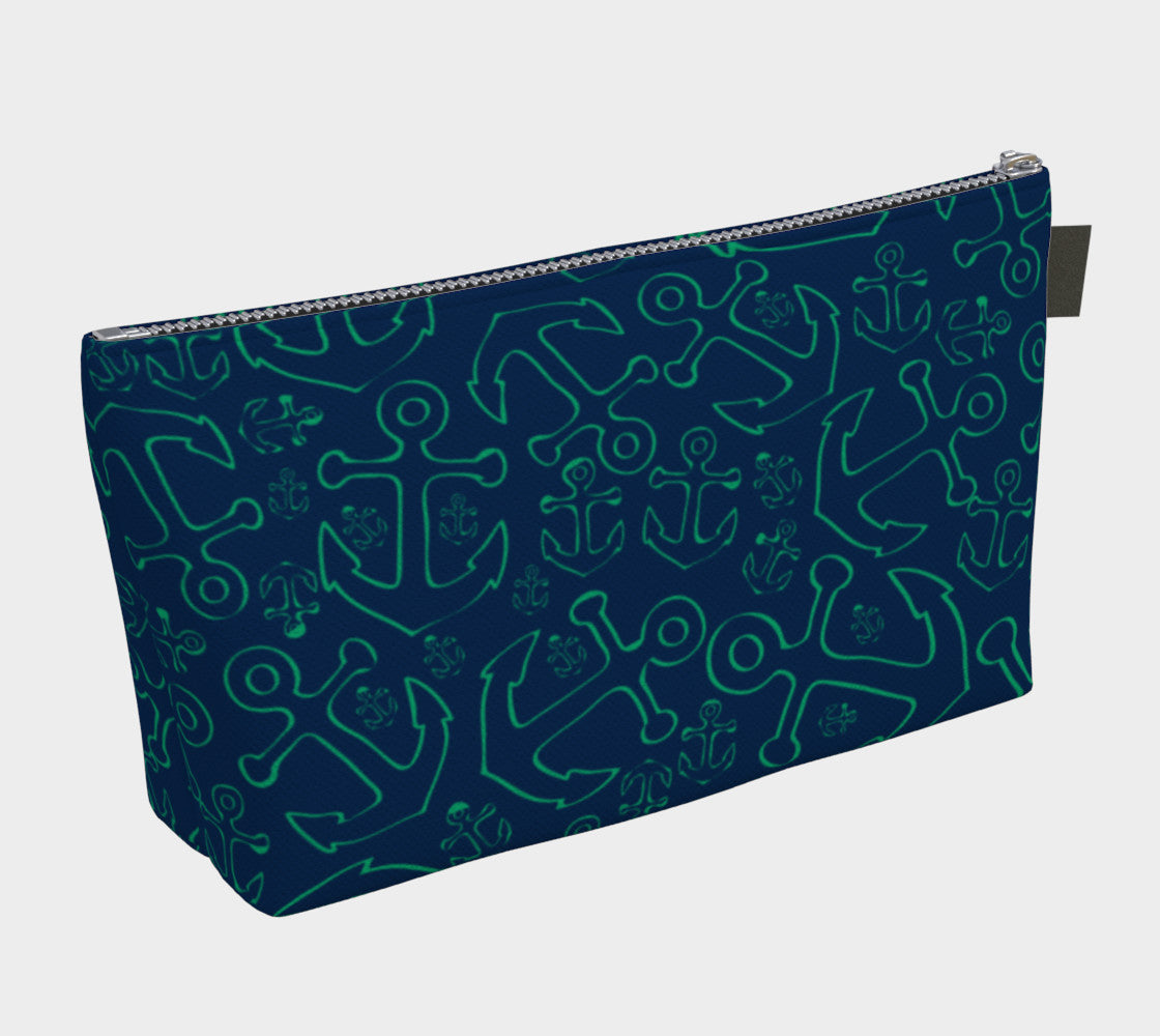 Anchor Dream Makeup Bag - Green on Navy - SummerTies