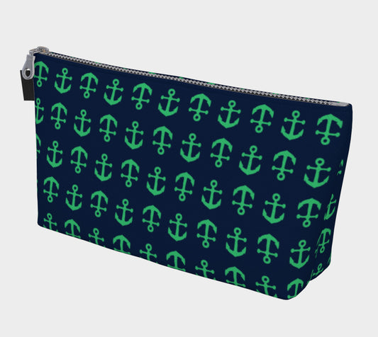 Anchor Toss Makeup Bag - Green on Navy - SummerTies