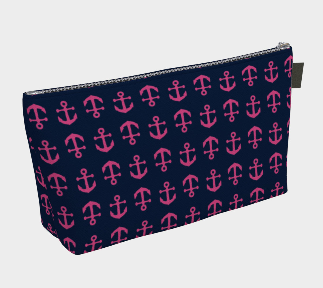 Anchor Toss Makeup Bag - Pink on Navy - SummerTies