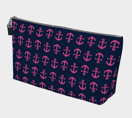 Anchor Toss Makeup Bag - Pink on Navy - SummerTies