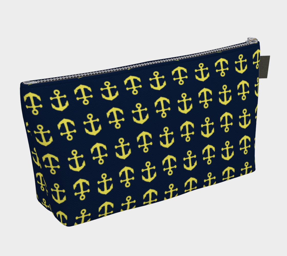 Anchor Toss Makeup Bag - Yellow on Navy - SummerTies