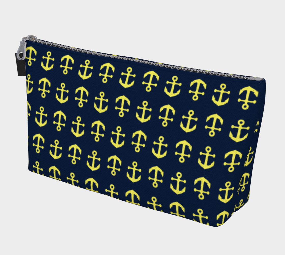 Anchor Toss Makeup Bag - Yellow on Navy - SummerTies