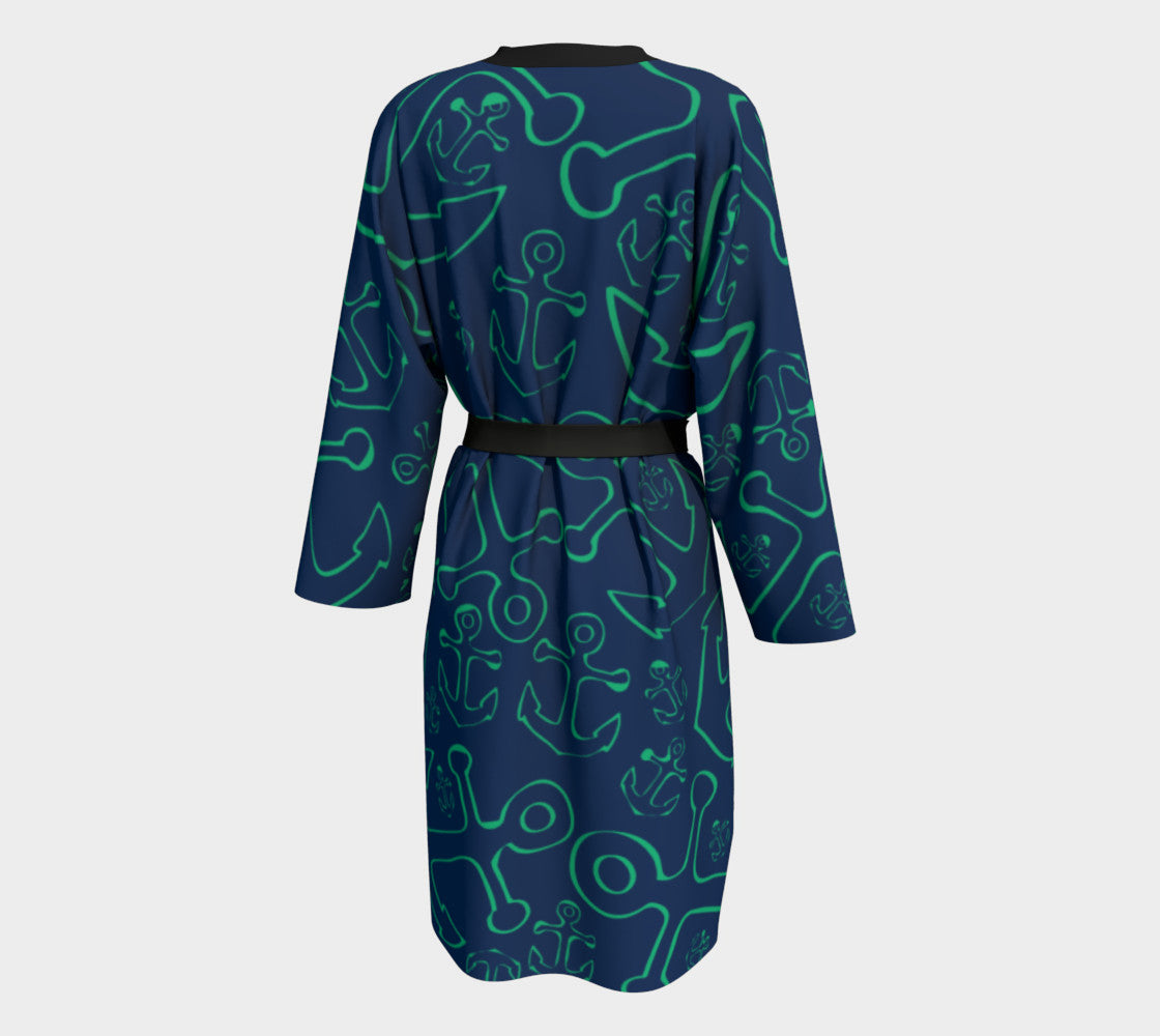 Anchor Dream Peignoir - Green on Navy - SummerTies