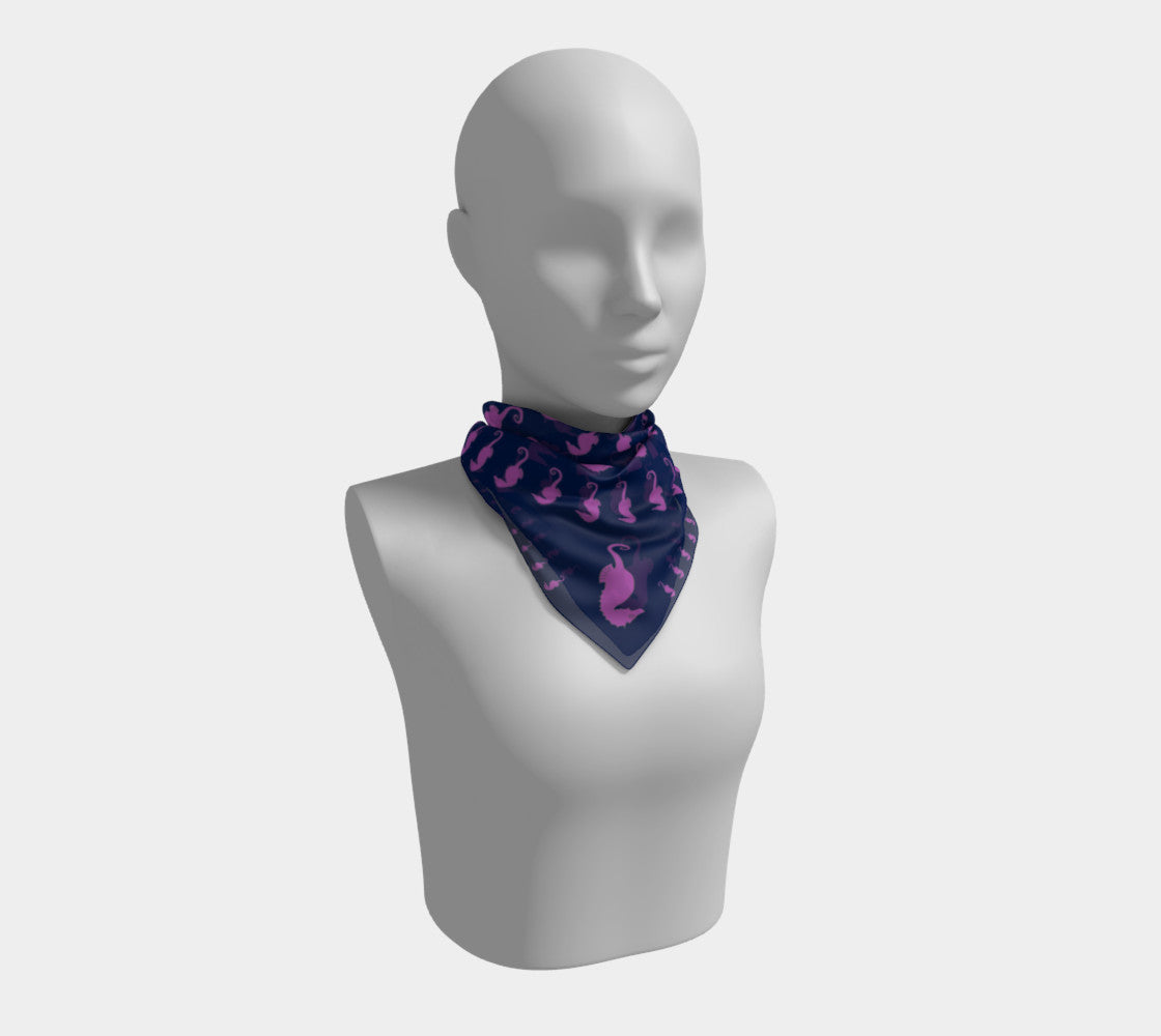 Seahorse Square Scarf - Pink on Navy - SummerTies
