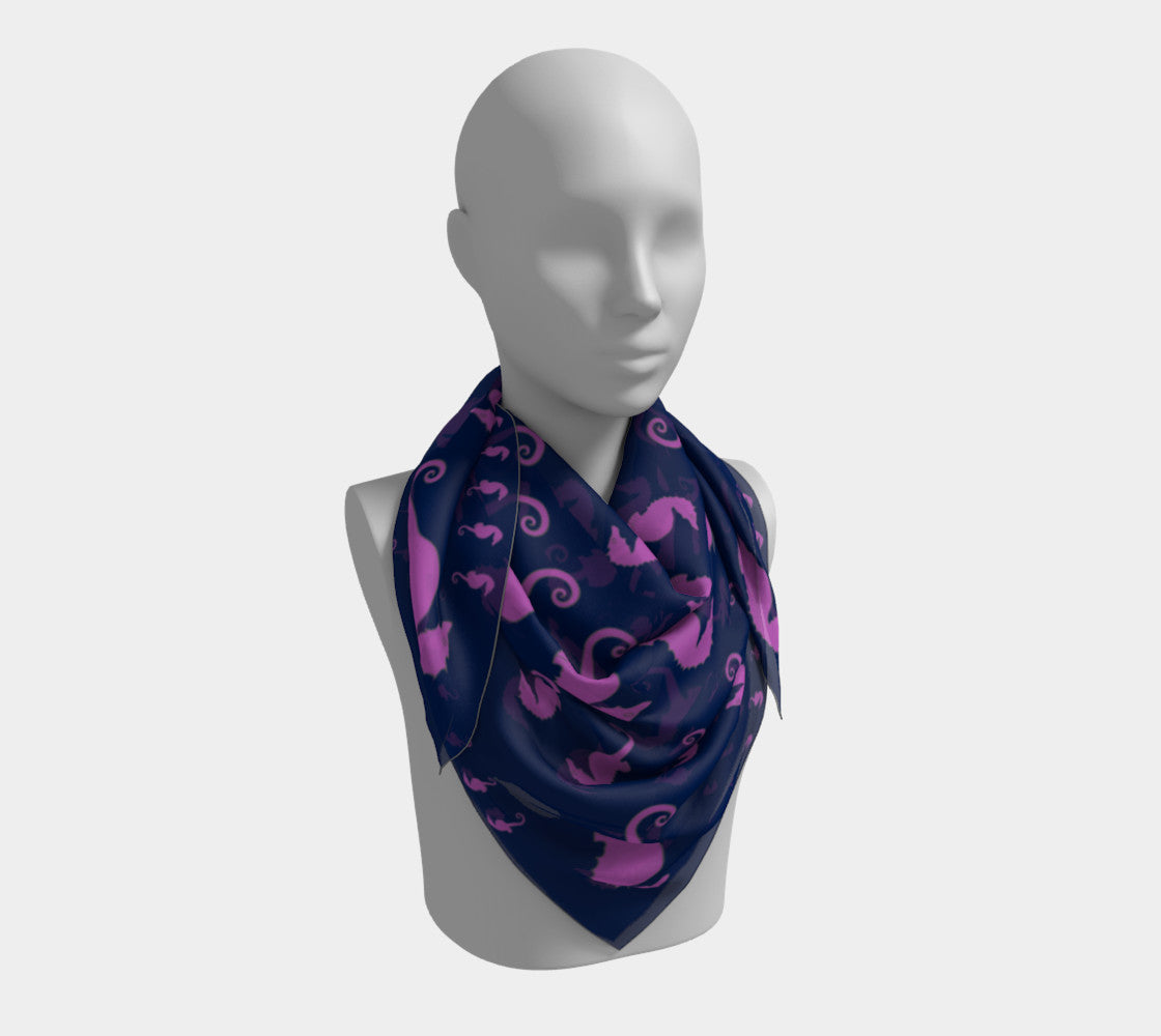 Seahorse Square Scarf - Pink on Navy - SummerTies