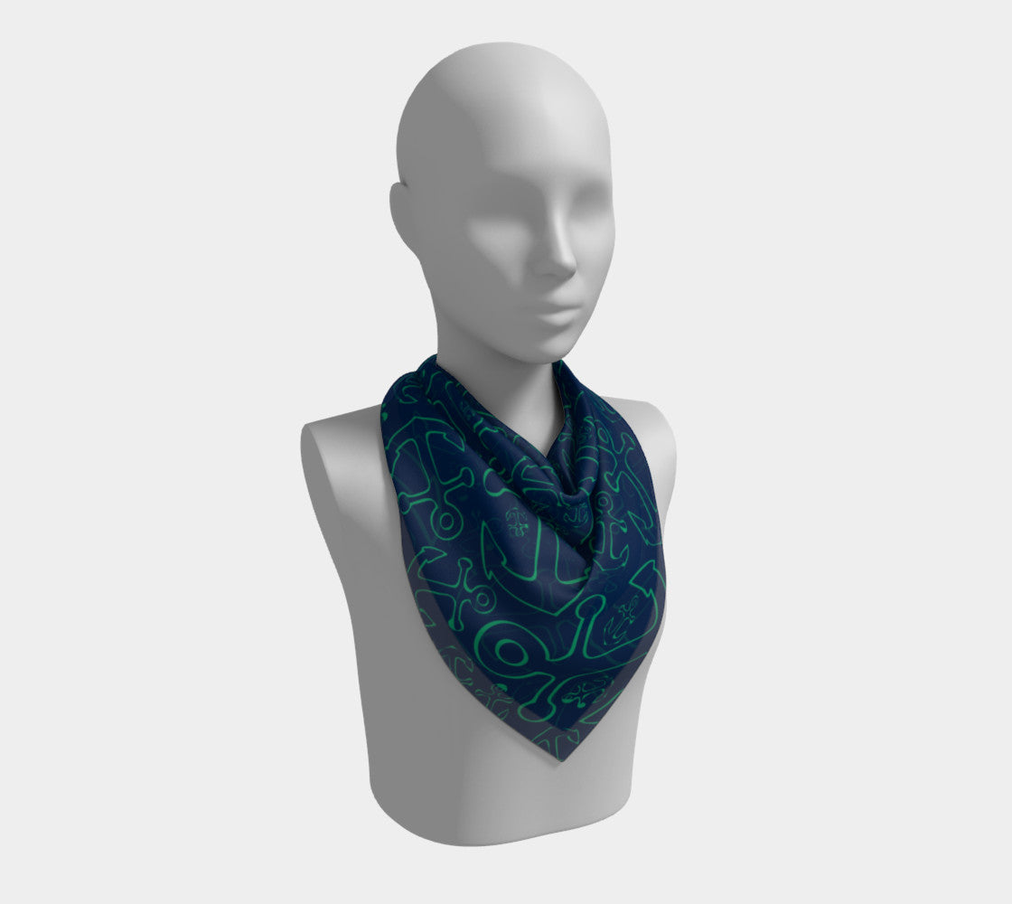 Anchor Dream Square Scarf - Green on Navy - SummerTies