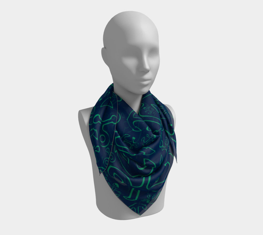 Anchor Dream Square Scarf - Green on Navy - SummerTies