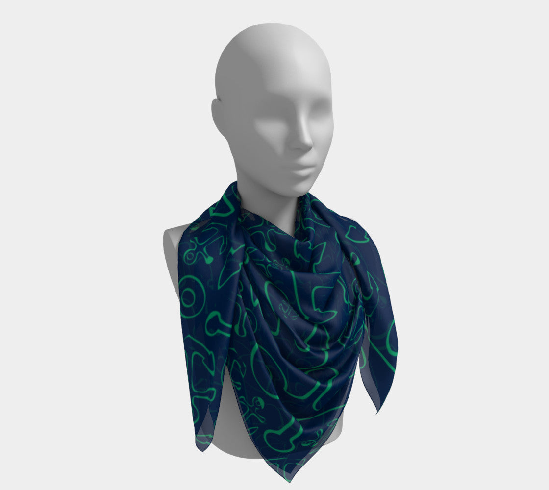 Anchor Dream Square Scarf - Green on Navy - SummerTies